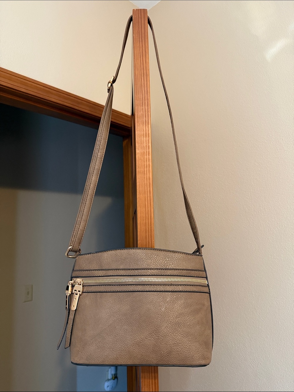 Classic Taupe Crossbody Bag with Adjustable Strap